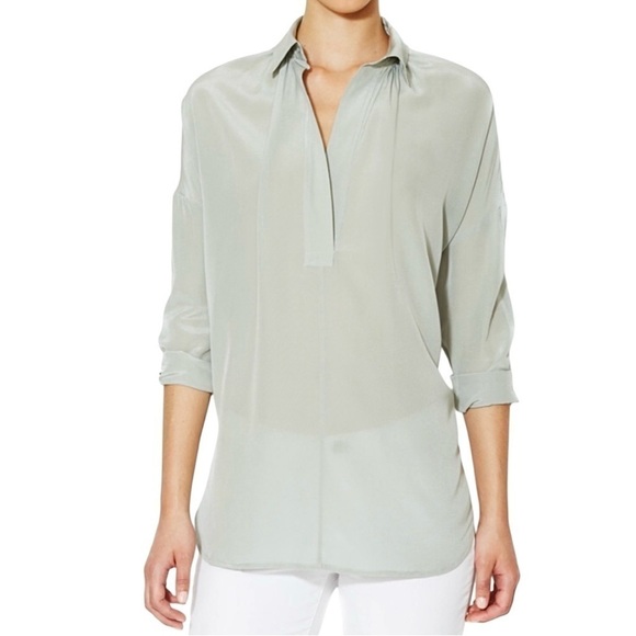 NEW ZOE & SAM 100% Silk Blouse Sz.M Oversized Light Gray Career Minimalist - Picture 1 of 11